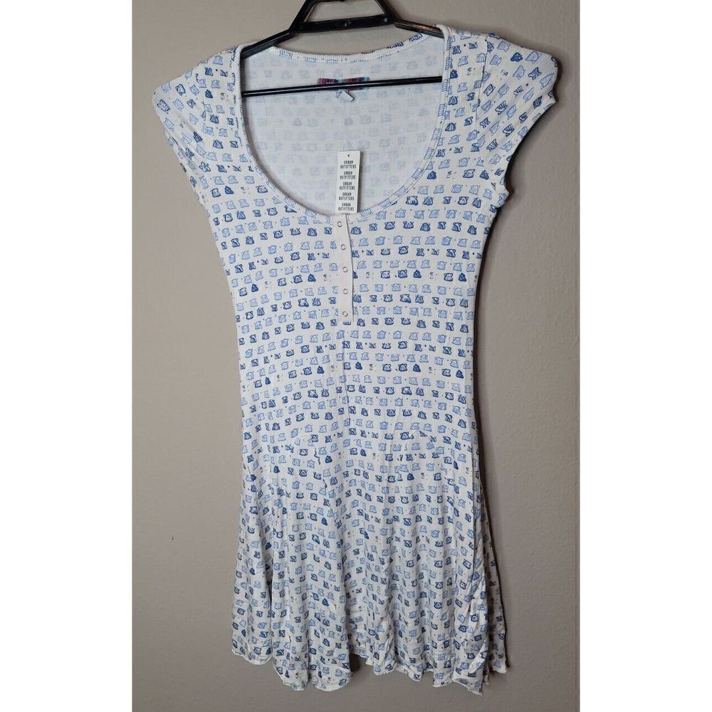 Urban Outfitters UO NWT Women's Henley Blue White Mini Dress Size Medium t75